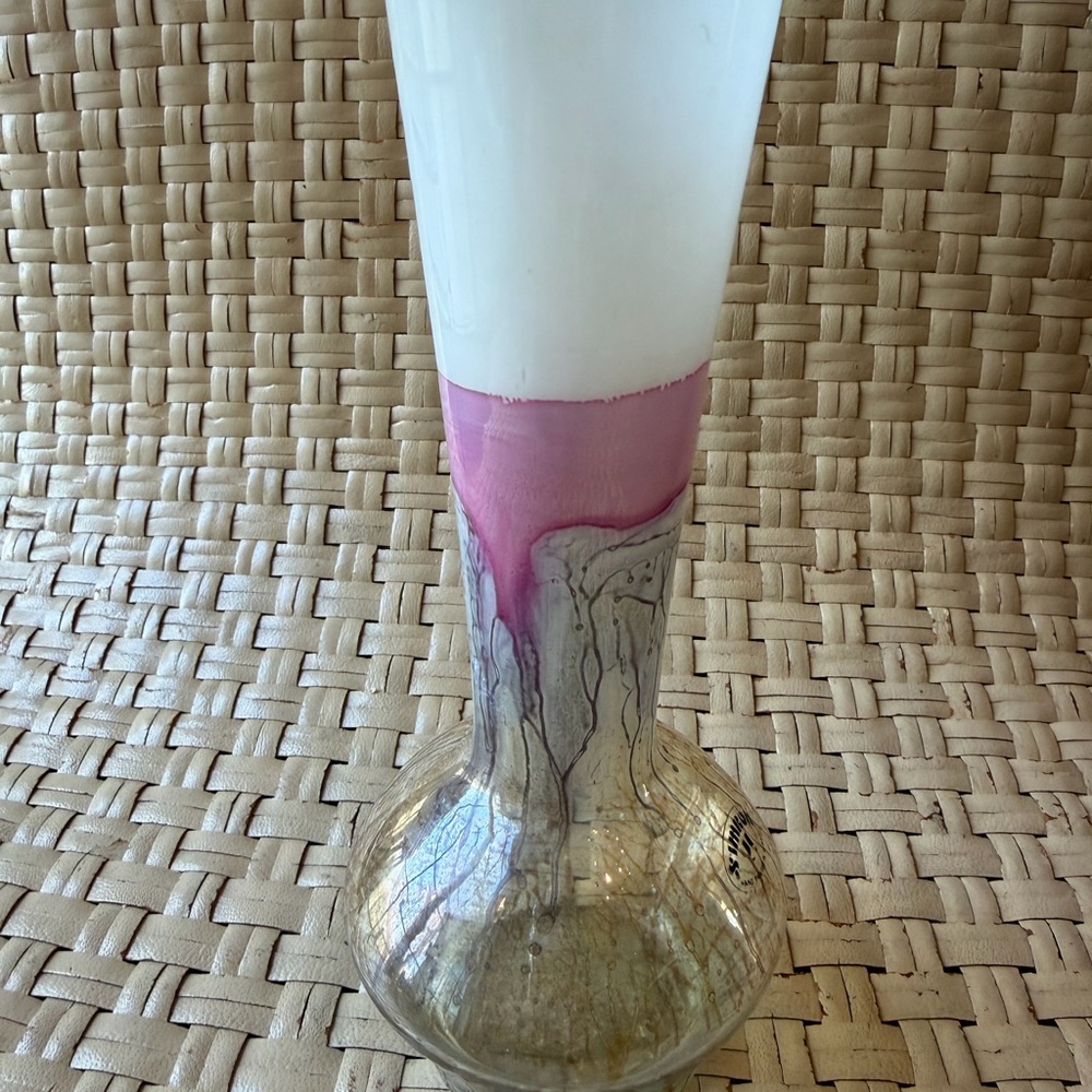 Simeon Vase Hand Painted Elegant White and Pink Glass